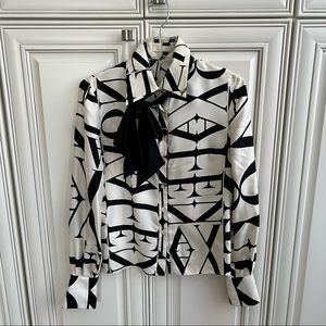 Silk Logo Print Valentino Blouse with Pussybow